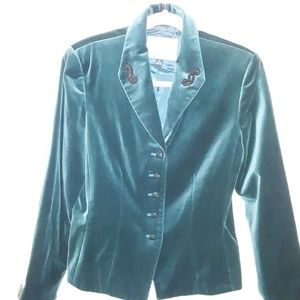 Kasper for A.S.L. green velvet blazer, size 8